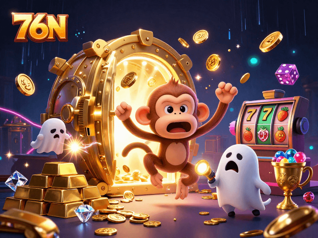 Atraia aventuras de jogo no 76N enquanto um macaco poltergeist e um cachorro caçam tesouros em um cassino assombrado.