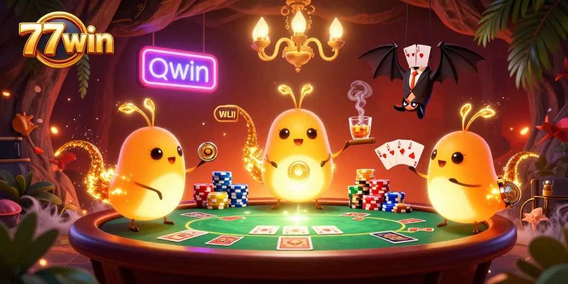Experience the thrill with 77win as glowworms light up a vibrant cave casino scene.