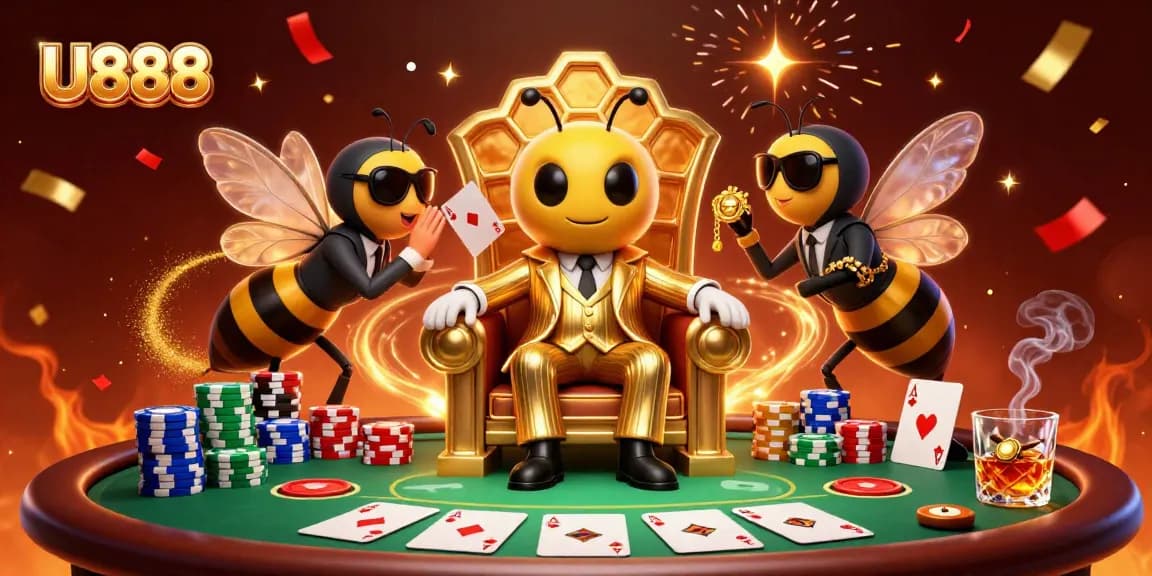 Experience the thrill of U888 with a vibrant casino scene featuring diverse gaming elements.