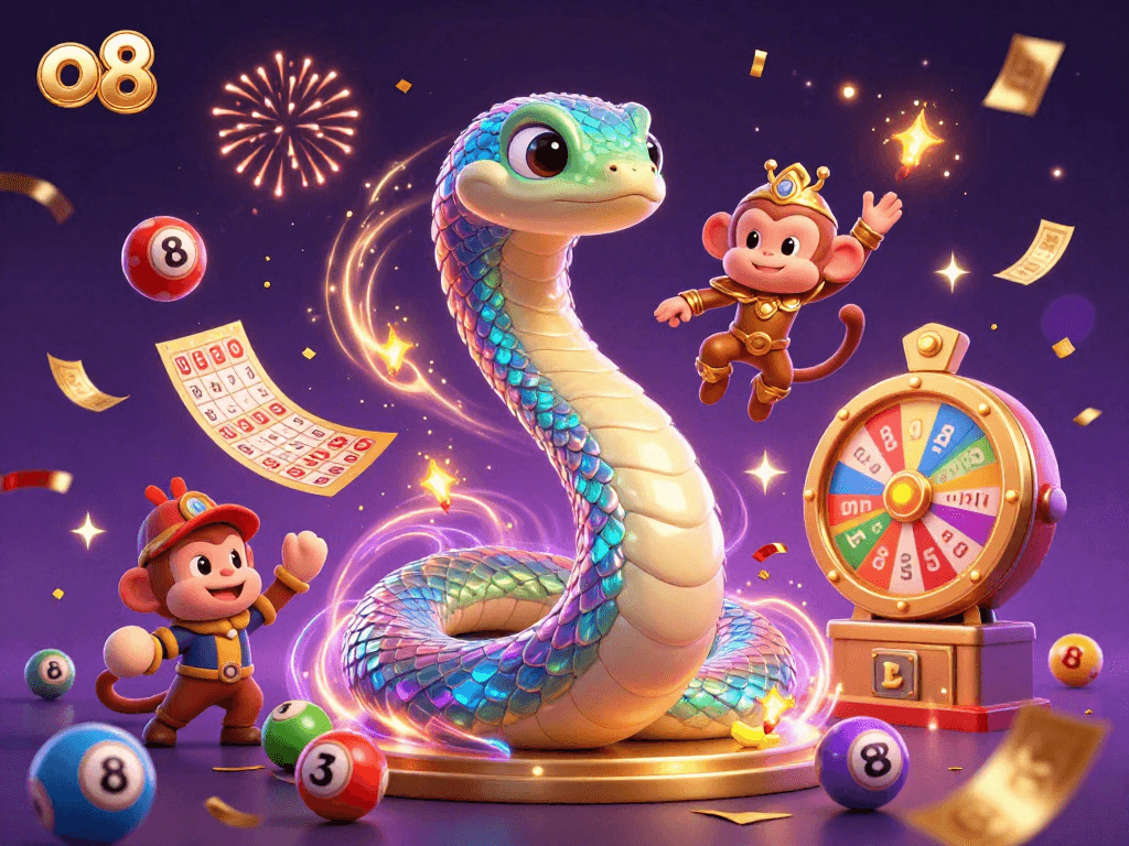 Experience the thrill of winning at o8 with colorful games and jackpot opportunities amid a magical scene.