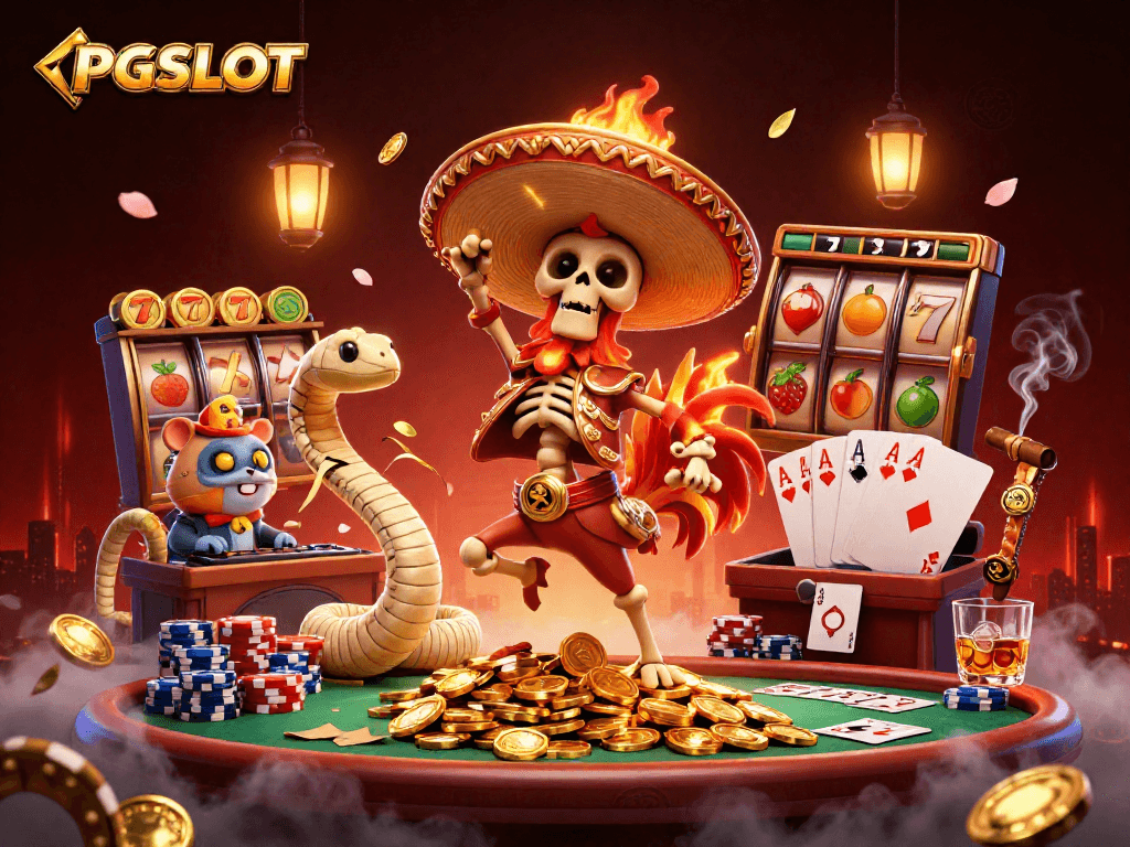 PGSLOT players celebrate wins with dazzling 3D graphics of golden coins, slot reels, and fun characters.