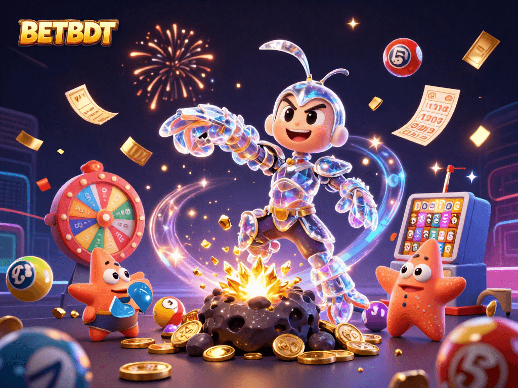 BETBDT offers an exciting scene of a galactic samurai winning big among vibrant gaming elements.