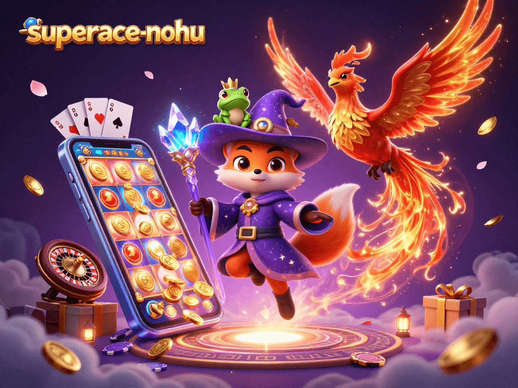 Win big with superace-nohu in this vibrant 3D fantasy casino scene featuring mystical characters and interactive game elements.