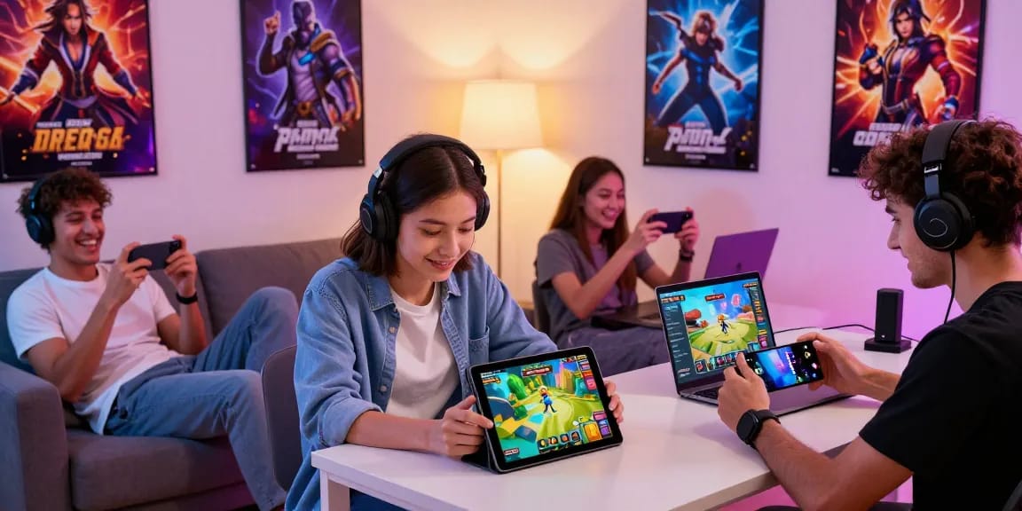 Players engaging with free mobile porn games on devices in a vibrant gaming atmosphere.