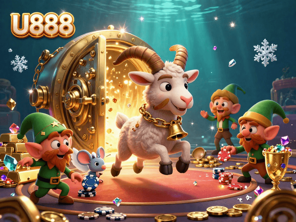 Experience U888's vibrant casino scene with merry chaos as characters engage in thrilling games.