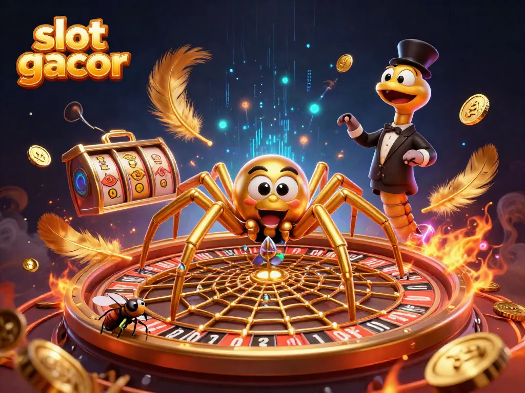 Experience exhilarating slot gacor action with a vibrant gaming scene featuring a golden spider and dynamic elements.