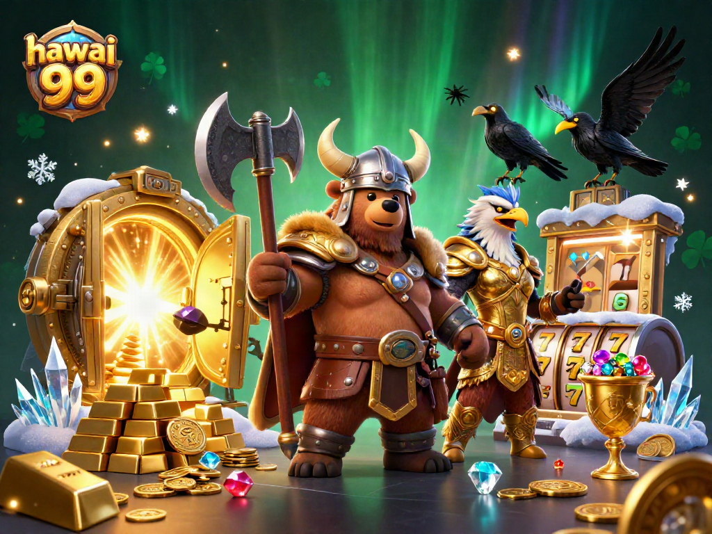 Visualizing action and excitement in a vibrant casino scene with hawai 99 branding.