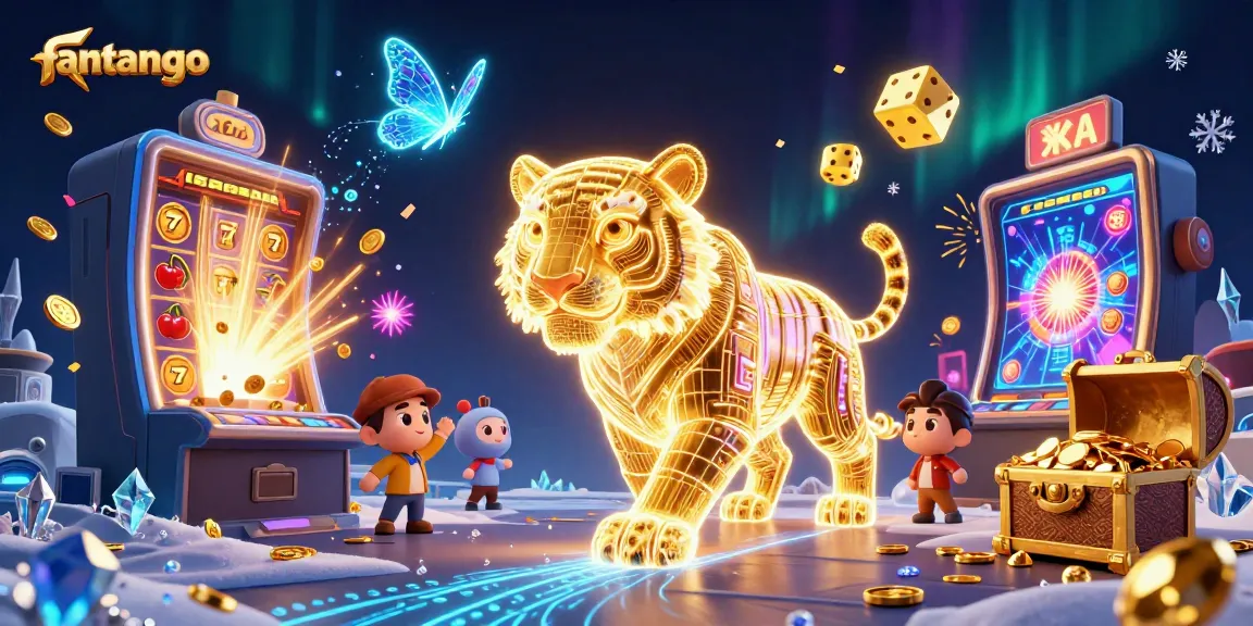 Experience the thrill of fantango with a digital casino scene featuring a glowing tiger and exciting game elements.