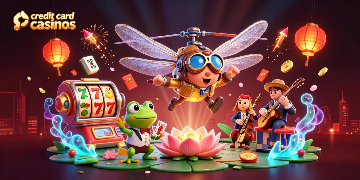 Experience the excitement of credit card casinos with vibrant 3D characters and casino game elements.