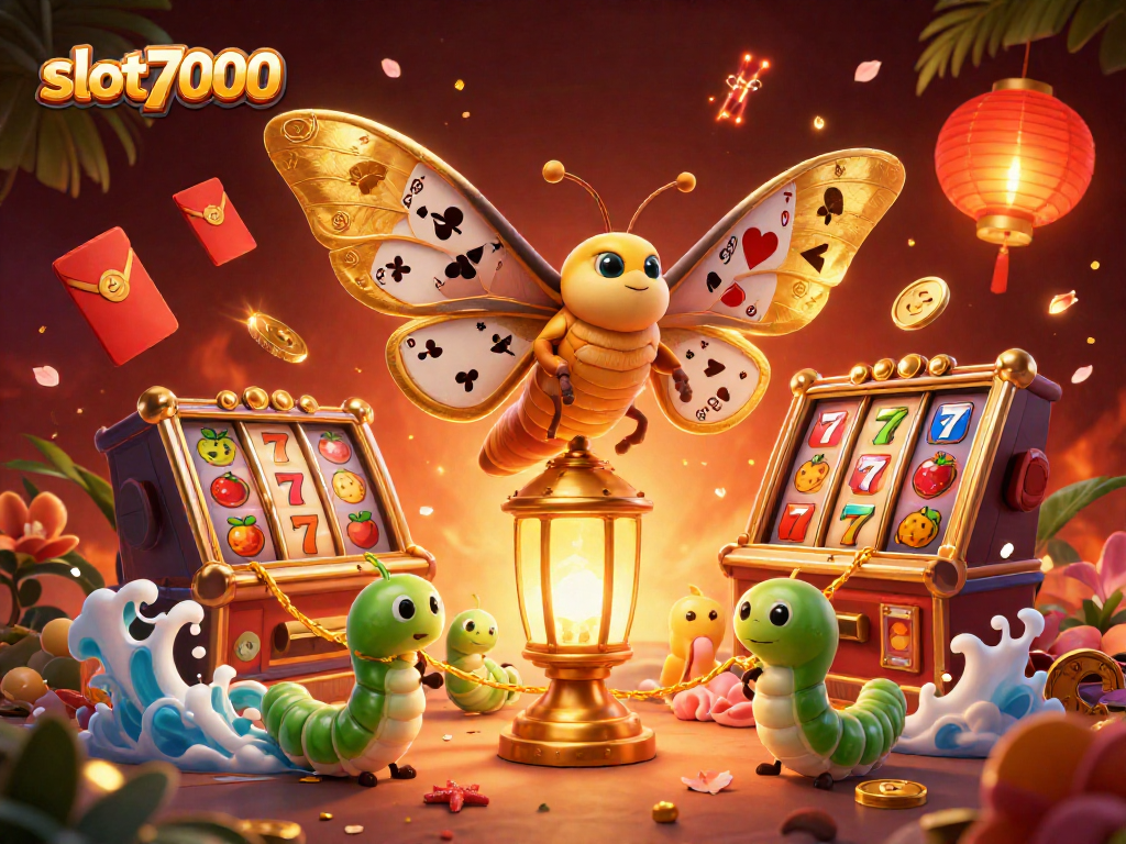 Experience the excitement of slot7000 with a vivid illustration of winning symbols and dynamic casino elements.