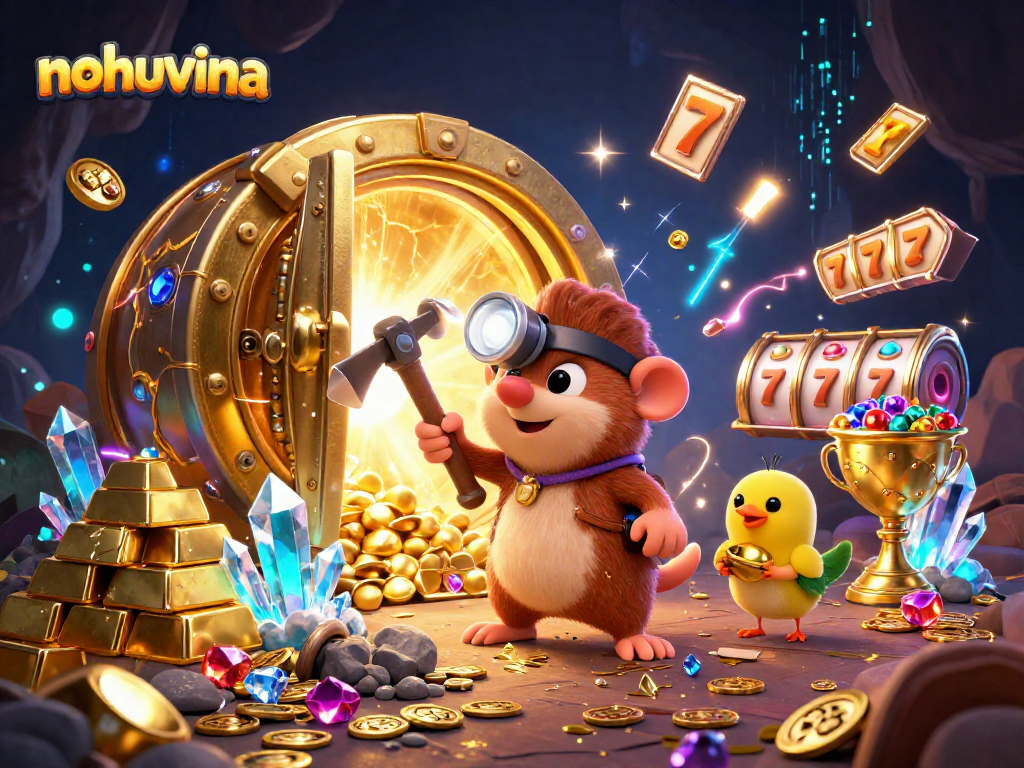 Win big with nohuvina as the treasure hunter mole mines golden riches in a vibrant casino scene.