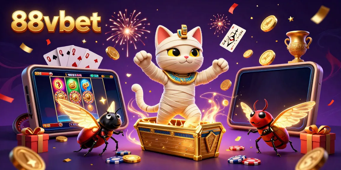 Experience thrilling gameplay with 88vbet in a magical casino scene featuring a mummy cat and golden coins.