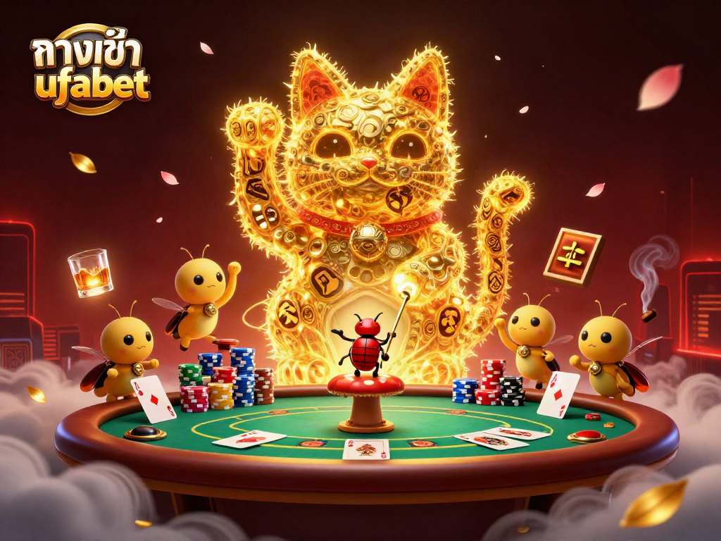 Experience ทางเข้า ufabet with dynamic casino symbols brought to life by golden fireflies.