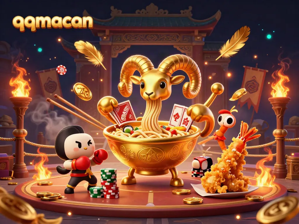 Experience qqmacan's exciting card dealing and gaming atmosphere in this vibrant casino illustration.