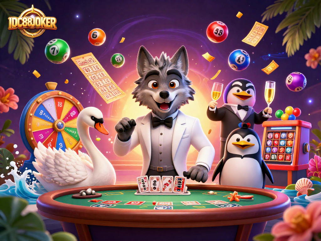 Experience the excitement at IDC88JOKER with vibrant casino characters, cards, and lottery dynamics.