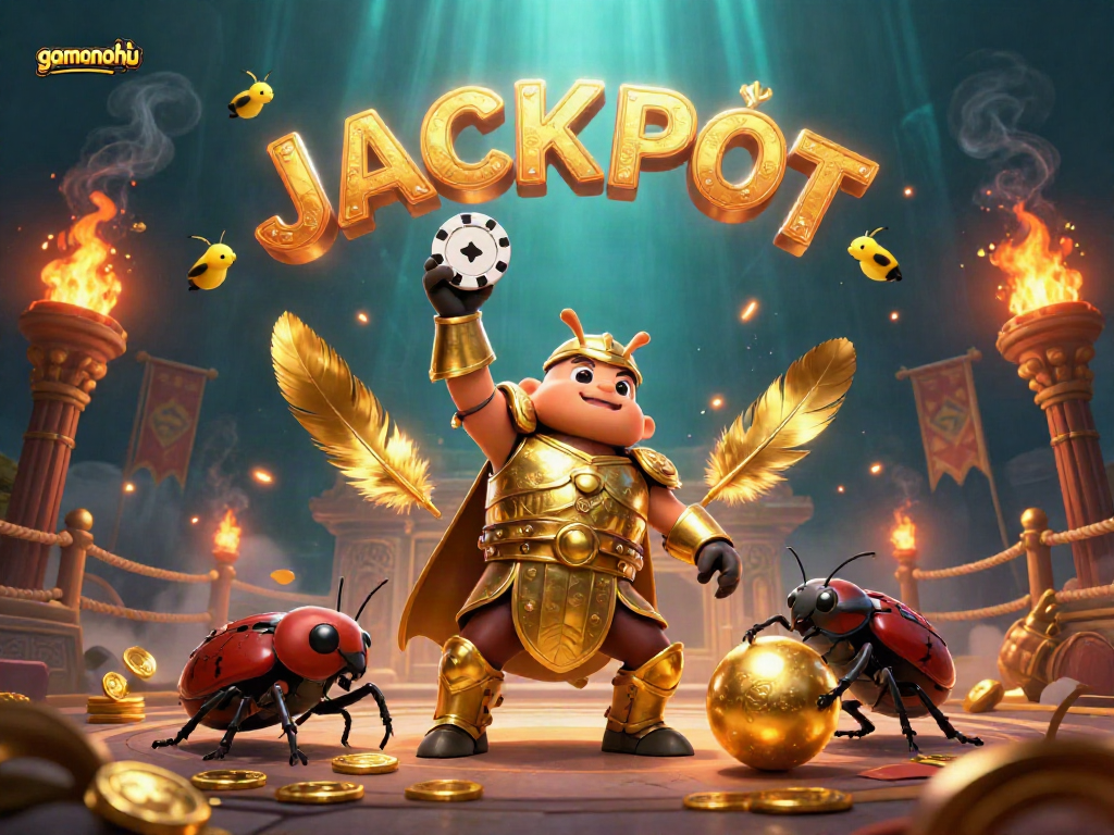 Join the gamenohu rush with the victorious hercules beetle and jackpot fireflies in this vibrant casino illustration.