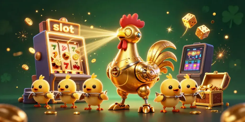 Engage with vibrant slot machines and cartoon characters in a dazzling casino scene.