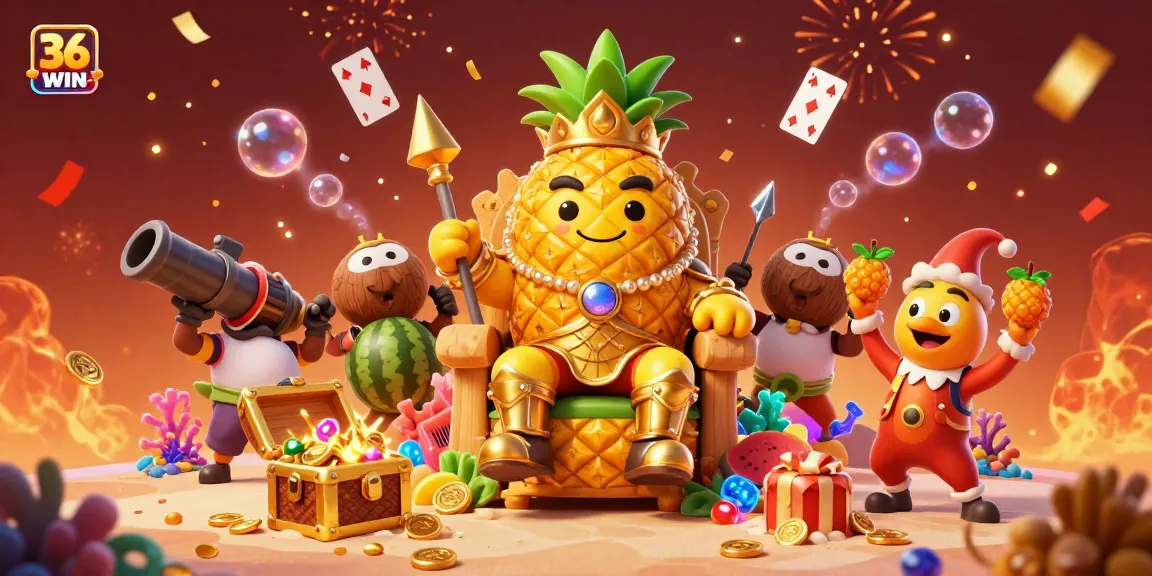 Experience excitement with 36WIN through a colorful 3D casino illustration featuring a playful beach-themed scene.