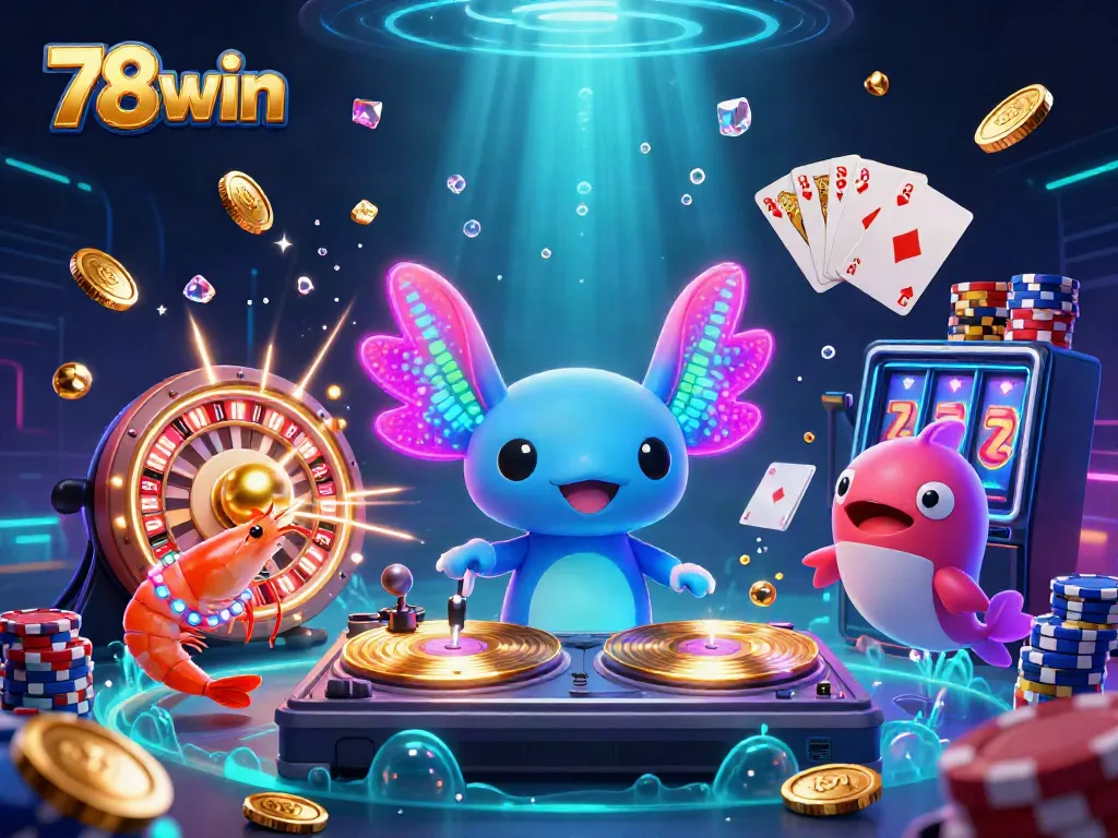 Experience the vibrant energy of 78win with lively characters and dynamic casino elements.