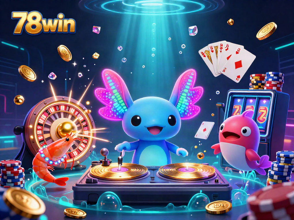 Experience the vibrant energy of 78win with lively characters and dynamic casino elements.