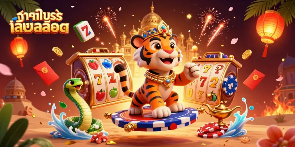 เล่นสล็อตฟรีได้ที่ "ทดลองเล่นสล็อต" ในภาพประกอบ 3D ที่มีสีสันสดใส
