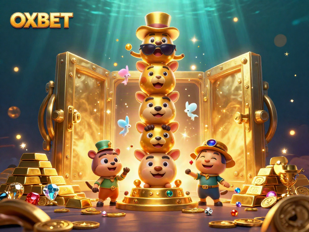 Engage with OXBET's vibrant casino scene featuring a colorful golden totem and treasures.