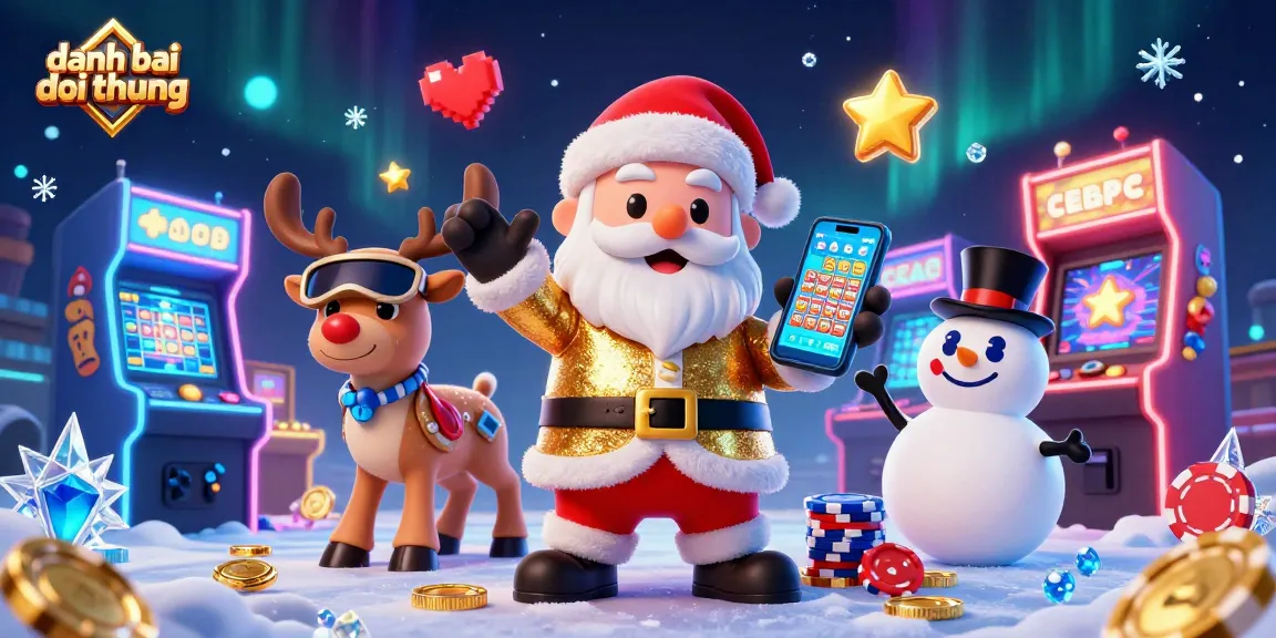 Engage in danh bai doi thuong with Santa and friends enjoying a vibrant casino scene filled with game elements.