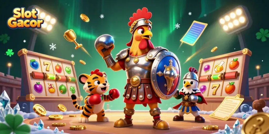 Experience Slot Gacor action with dynamic characters and casino elements in an exciting scene.