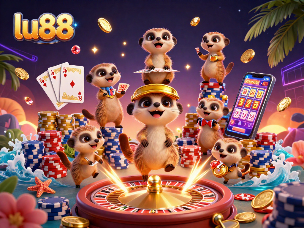 Experience exciting wins at lu88 with charming meerkats running a casino scene full of vibrant, dynamic energy.