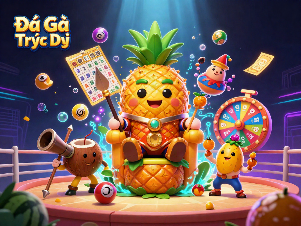 Experience thrilling Đá Gà Trực Tiếp action with vibrant characters and casino elements in a captivating digital illustration.