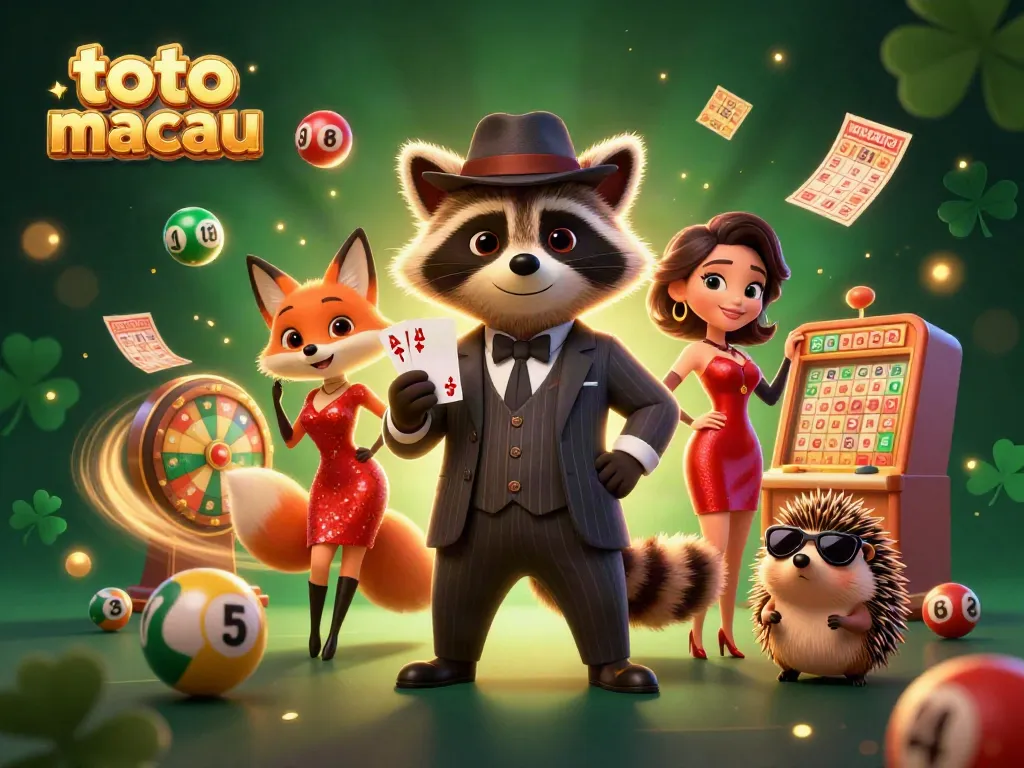 Menang dengan toto macau: ilustrasi burung fantasi di kasino dengan elemen lotere dan koin emas.