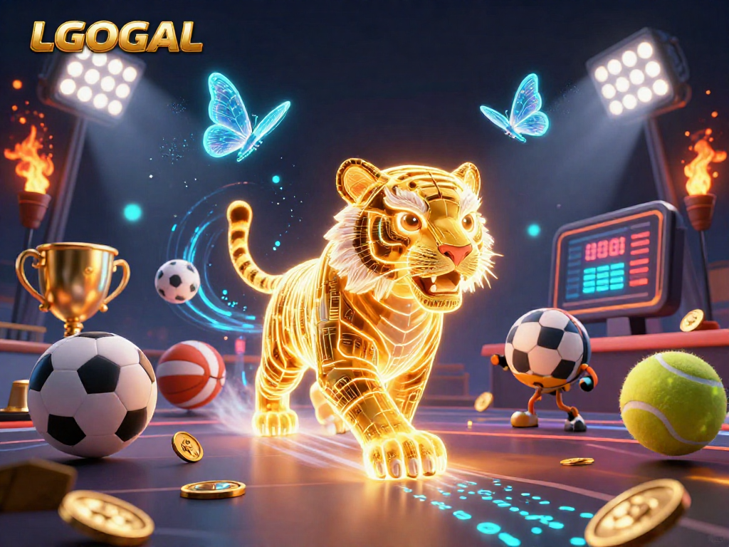 Experience winning strategies at LGOGOAL with a vibrant 3D casino illustration featuring sports elements.