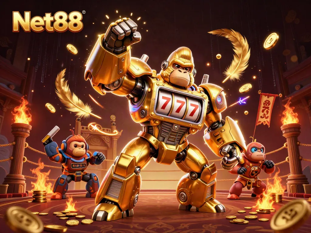 Experience big wins at Net88 with an epic 3D gorilla mech ready for the jackpot!