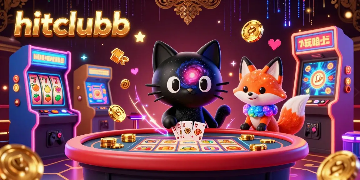 Experience thrilling gameplay with hitclubb's cosmic casino featuring a black hole cat and vibrant fox.