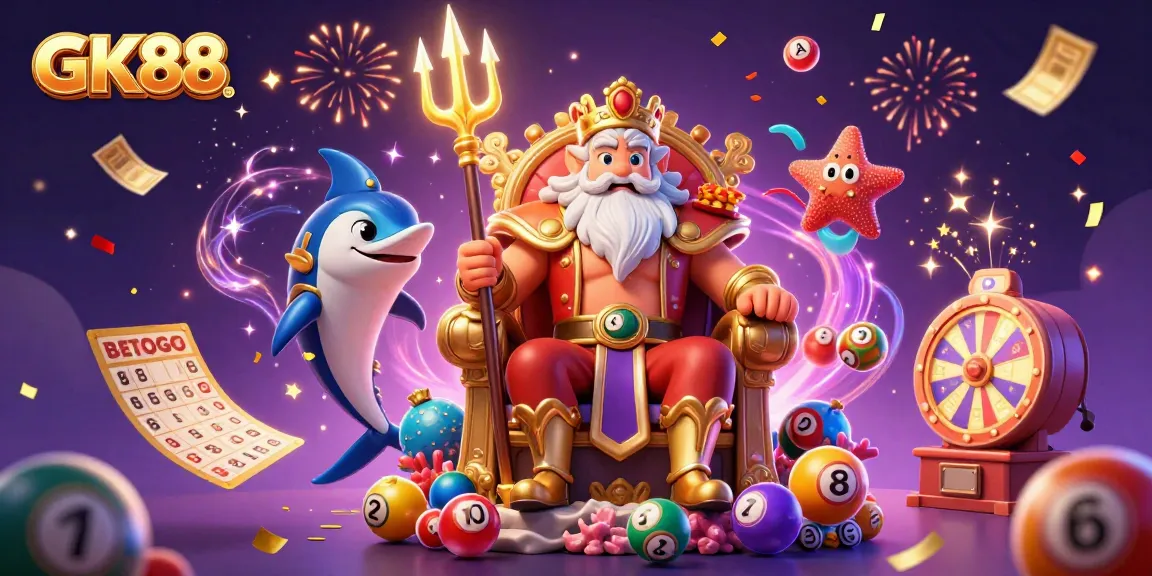 Engage in thrilling lottery action with GK88's vibrant 3D casino scene filled with excitement and fun.