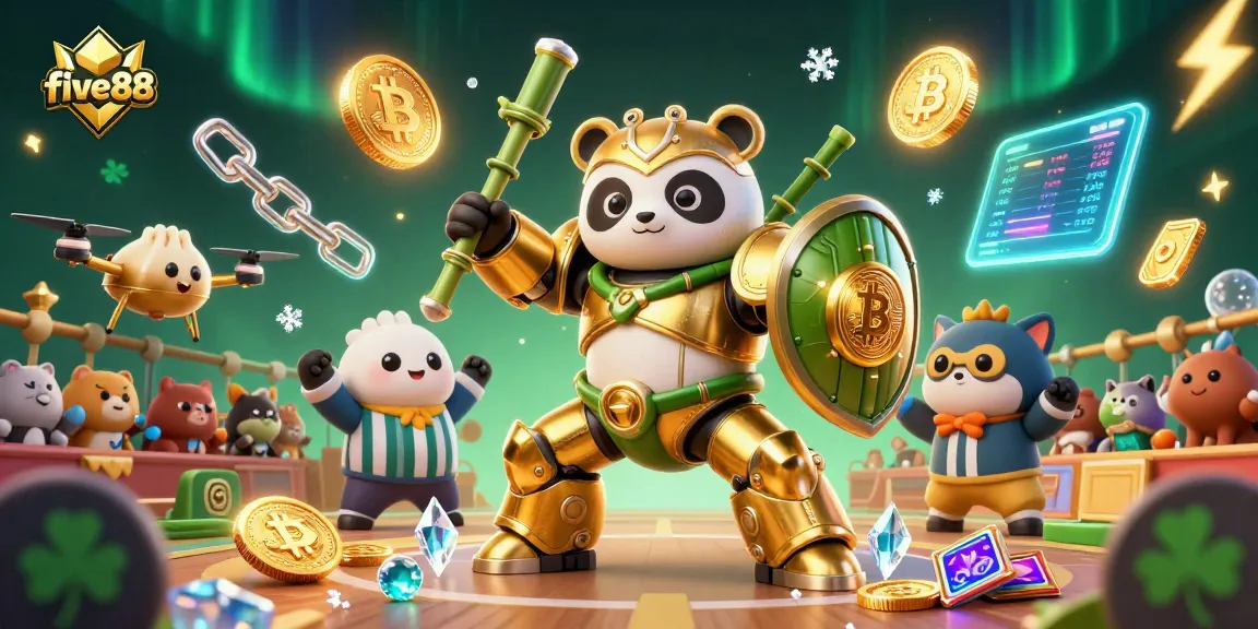 Experience the excitement at five88 with a golden panda battling in a vibrant casino arena.