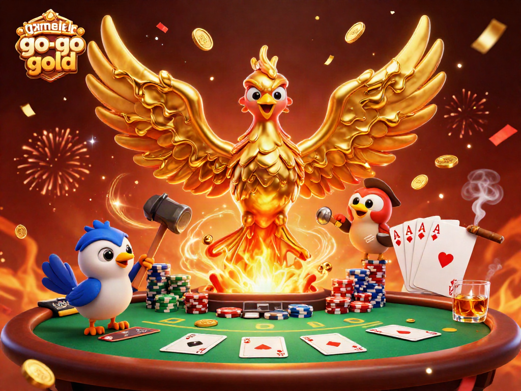 Play games like Go Go Gold in vibrant 3D with golden phoenix and poker elements.