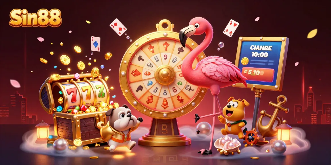 Experience winning moments at Sin88 with thrilling slots and vibrant prizes in this dynamic illustration.