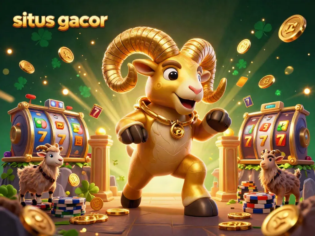 Experience big wins at situs gacor with this vibrant slot game-themed illustration bursting with gold coins and luck.