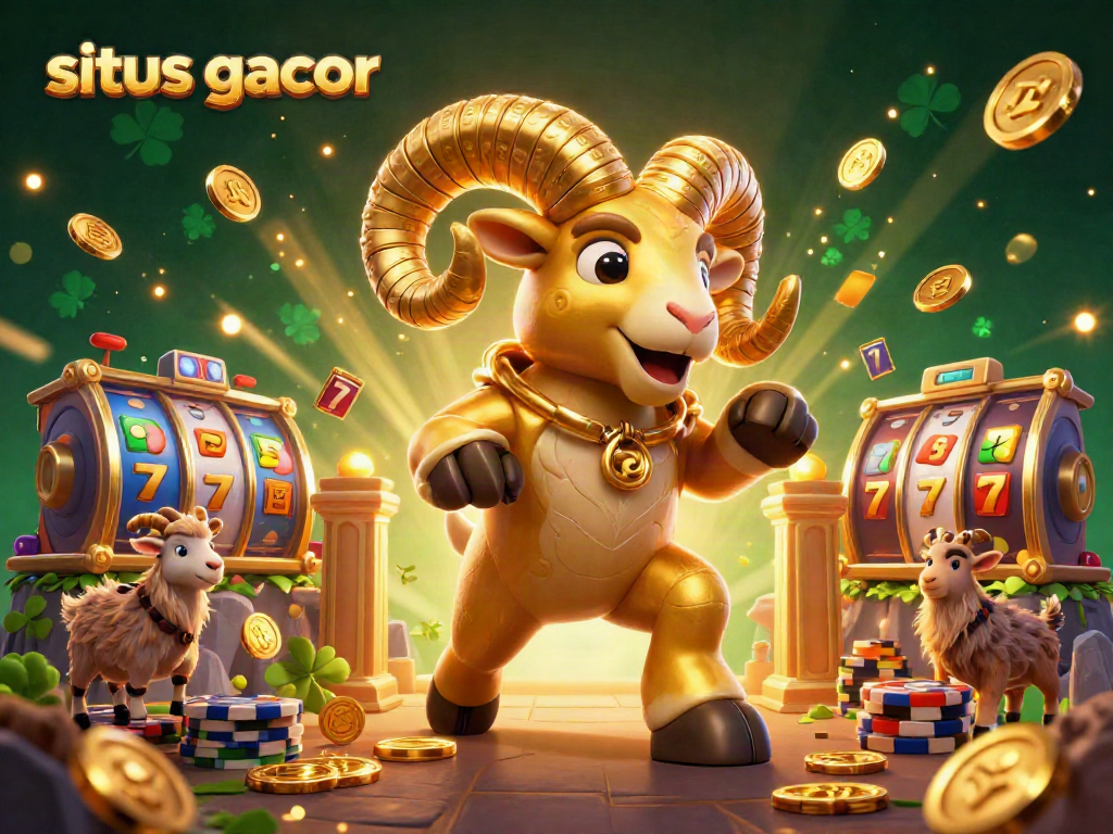 Experience big wins at situs gacor with this vibrant slot game-themed illustration bursting with gold coins and luck.