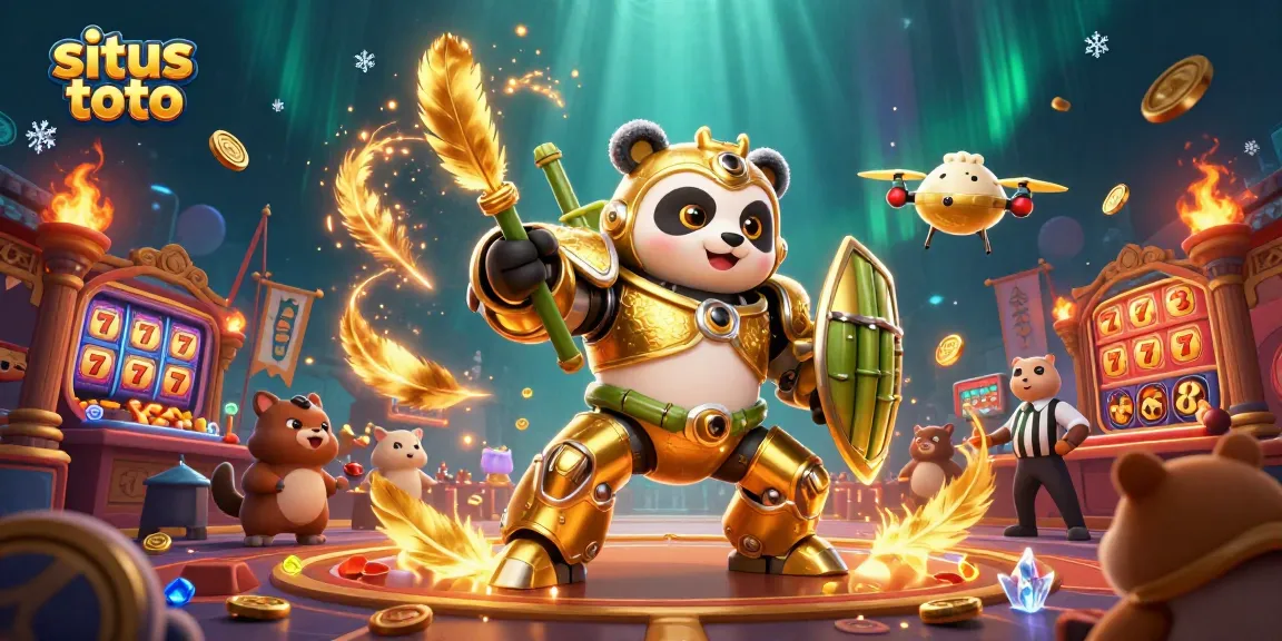 Experience excitement at situs toto with a golden panda in a vibrant casino arena.