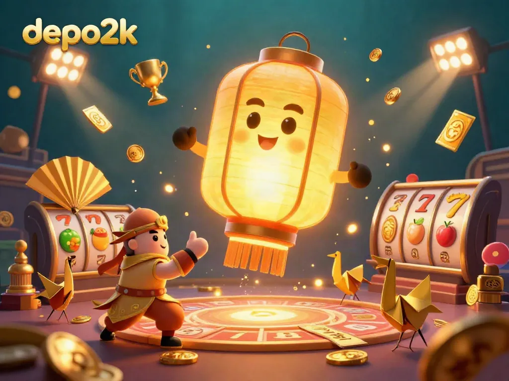 Win big at depo2k with golden lantern spirits and vibrant casino reel symbols.