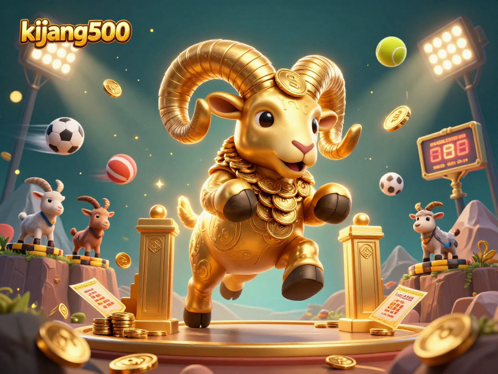 Experience the excitement of kijang500 with a golden ram charging amid dynamic sports betting elements.