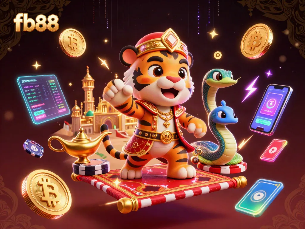 Experience thrilling games and jackpots with fb88 through a vibrant, dynamic illustration.