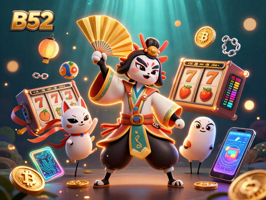 Experience thrilling B52 slot gaming with a kabuki warrior and colorful symbols.