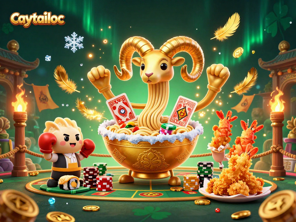 Engage with the caytailoc slot game featuring vibrant 3D illustrations of characters, cards, and betting tokens.