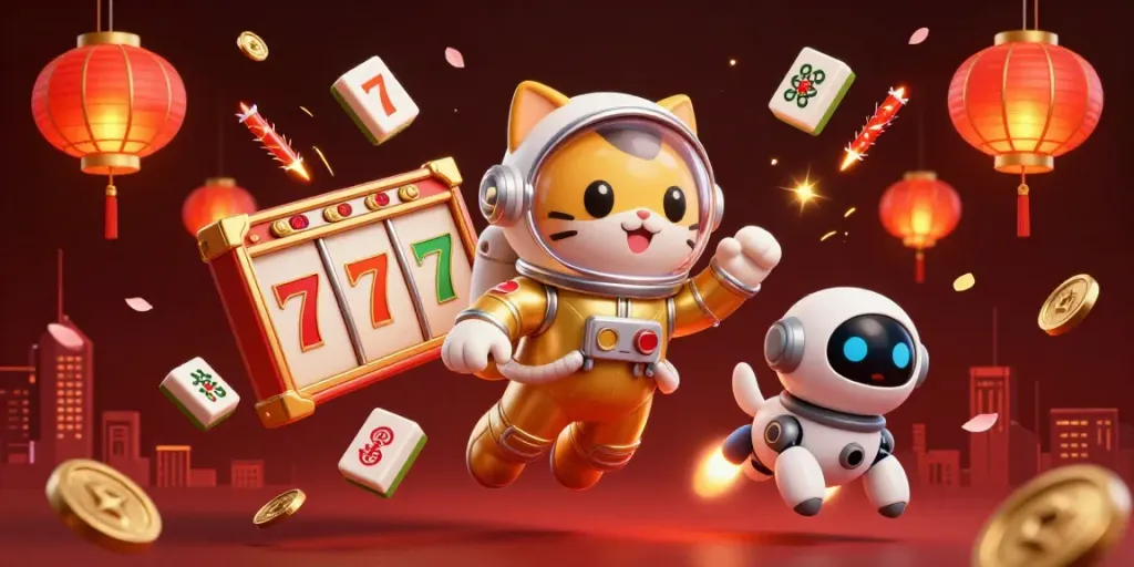 Spin and win with MASTERSPIN188 featuring vibrant slots, lucky 7s, and a dynamic cartoon scene.