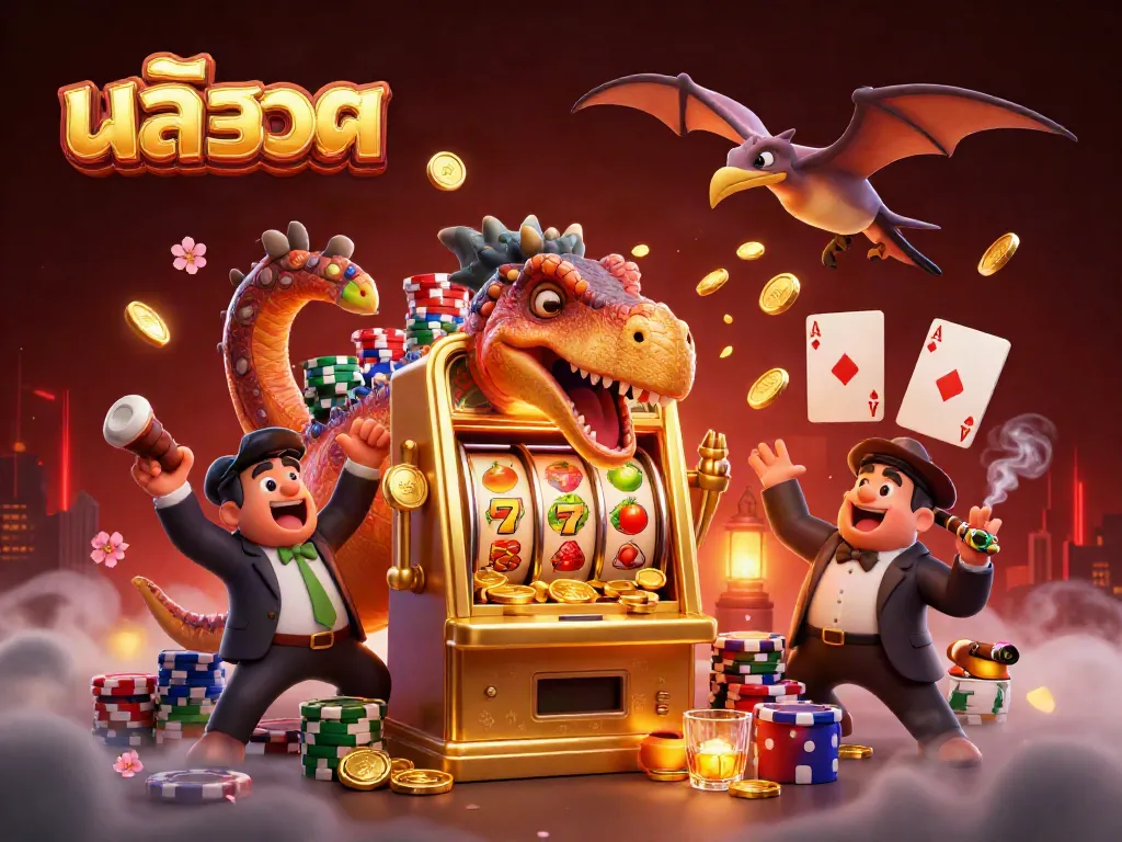 สล็อต บรรยากาศคาสิโนที่เต็มไปด้วยสัตว์ในฉากการเล่น เกมสล็อตและโบนัส