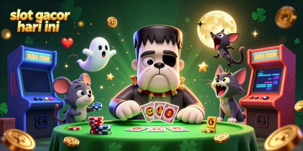 Slot gacor hari ini menarik kartu di meja hijau misterius dengan karakter dan elemen permainan kasino.