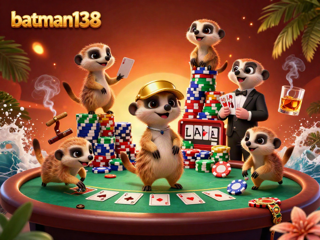 Experience thrilling gaming at batman138 with a lively meerkat casino illustration full of action.